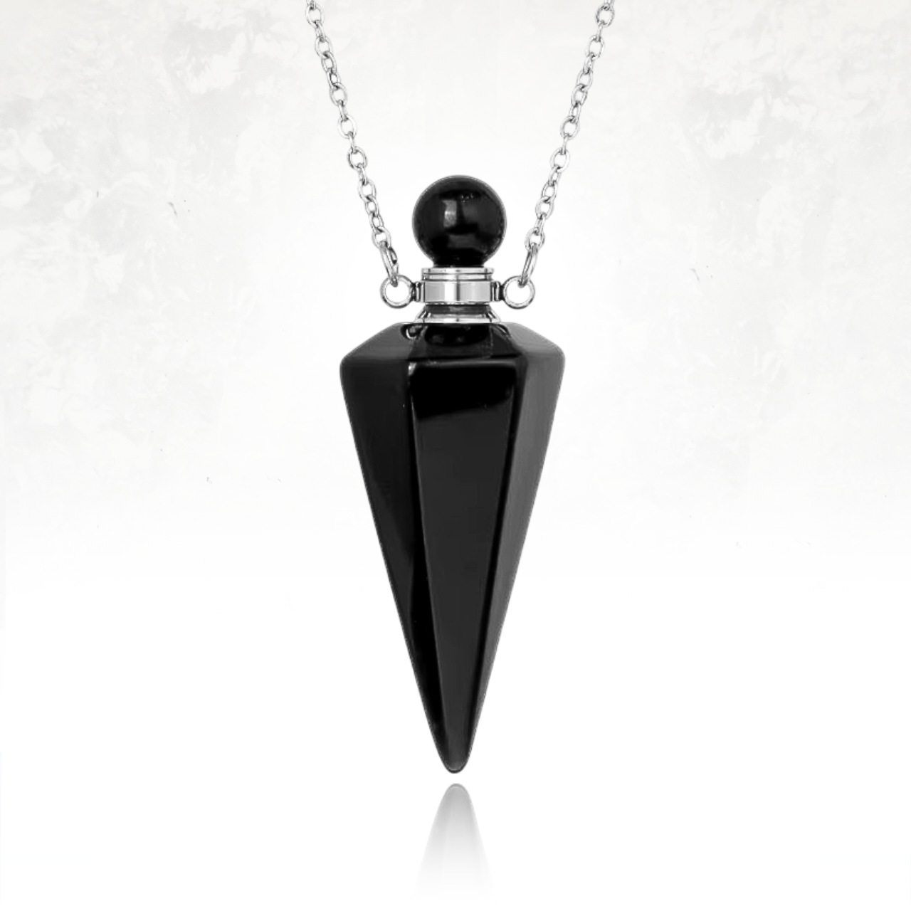 Collier en cristal naturel d'obsienne, fiole pratique pour parfums personnels.