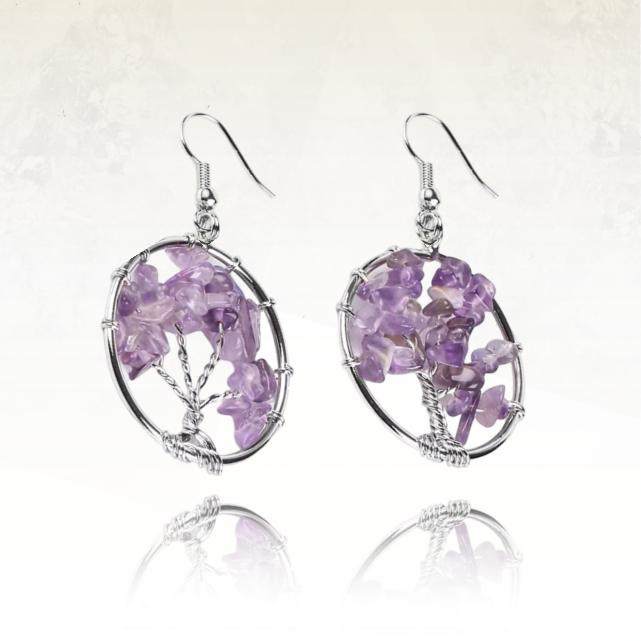 boucles d'oreilles en améthyste sur le thème de la nature