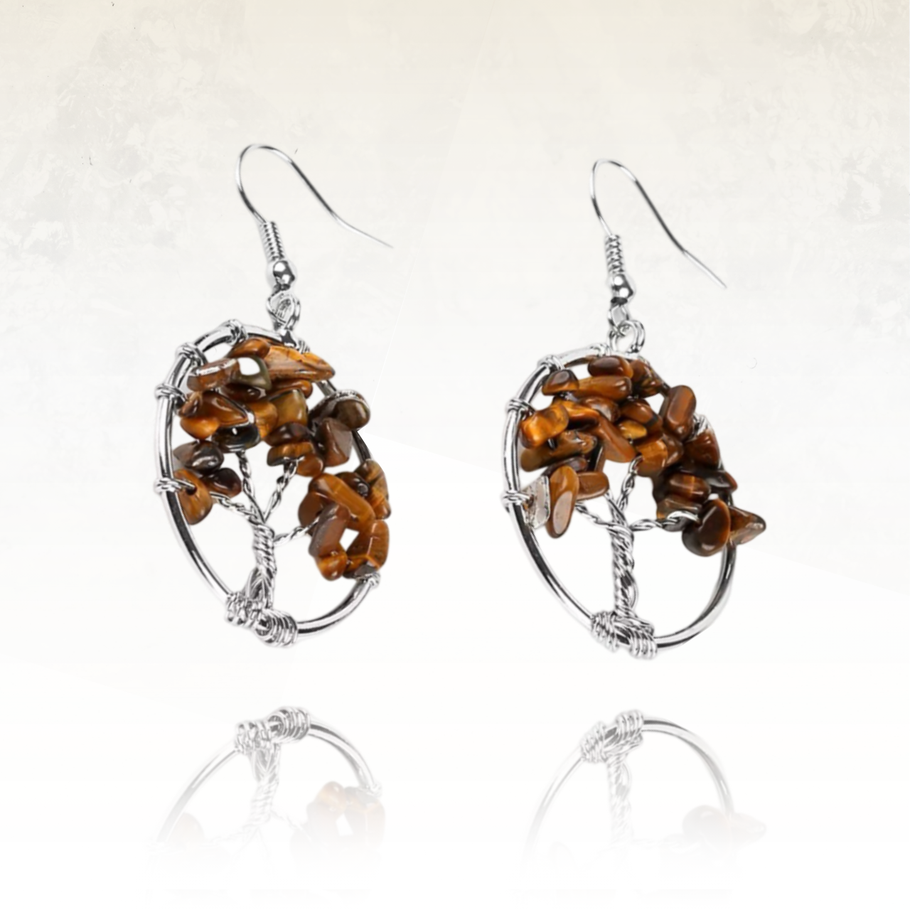 Boucles d'oreilles en oeil de tigre, un pierre naturelle aux teintes or-marron