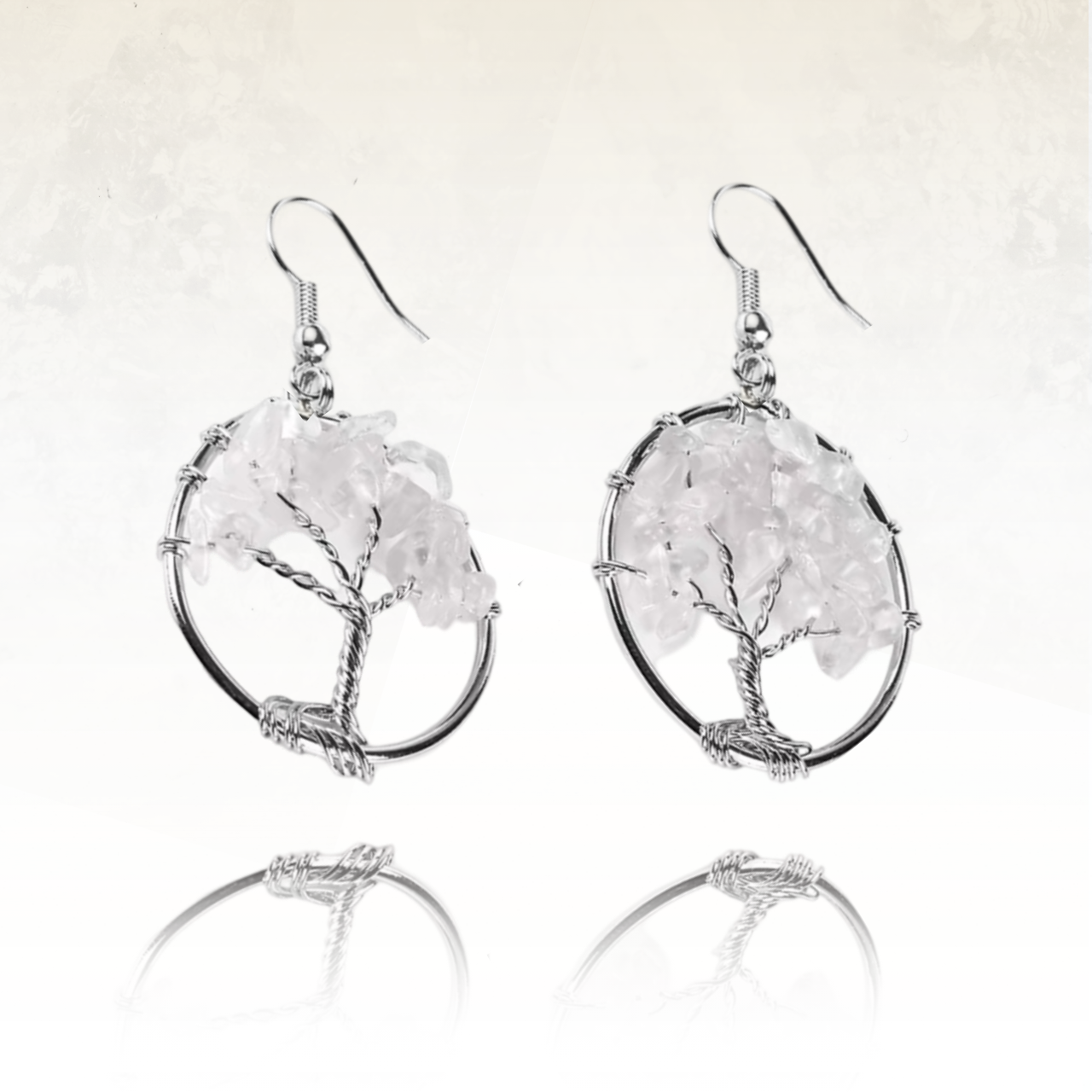 boucles d'oreilles en quartz clair, une pierre naturelle transparente aux fortes energies