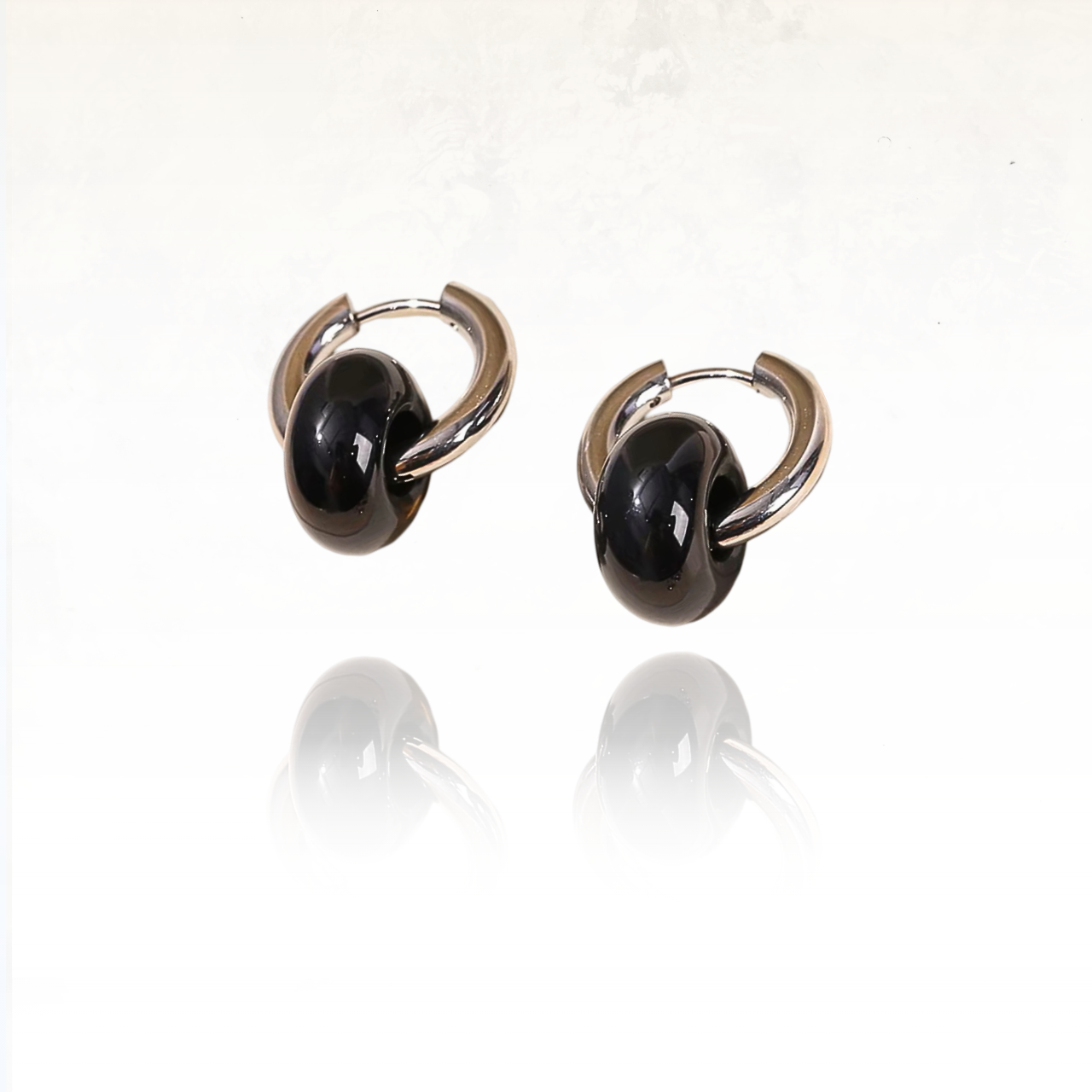 boucles d'oreilles rondes en obsidienne