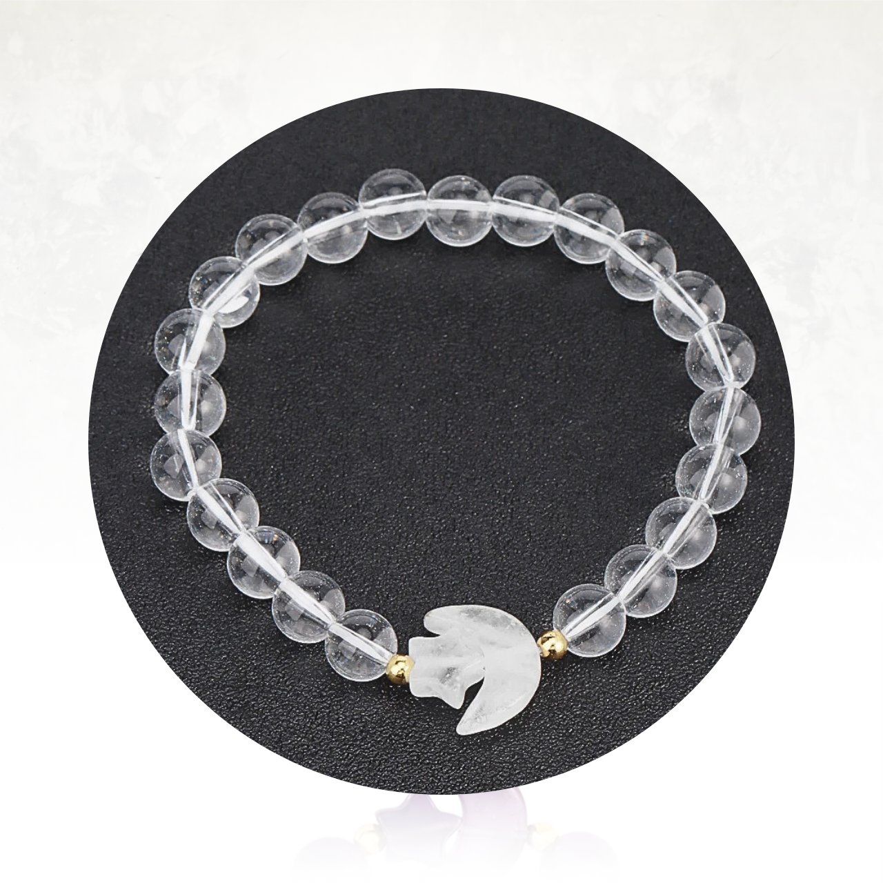 bracelet en quartz clair avec charms en forme de lune et étoile pour la clarté d'esprit