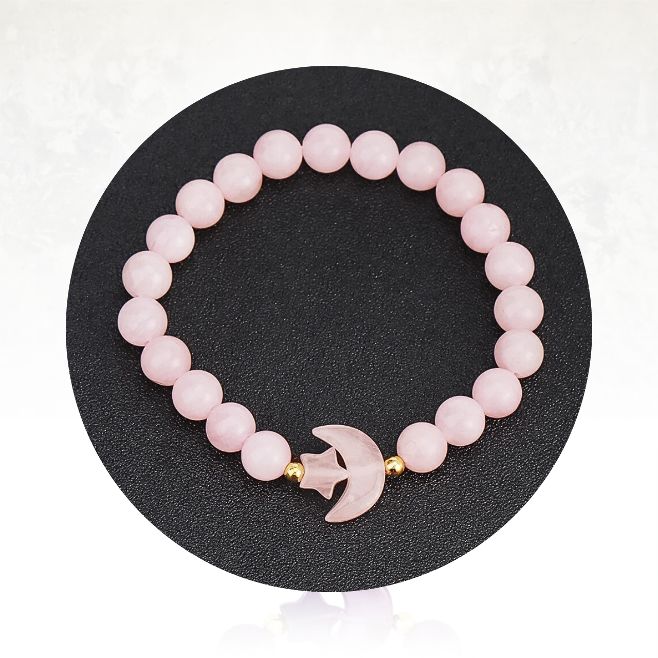Bracelet CIELO avec charms en forme de lune et d'étoile en quartz rose