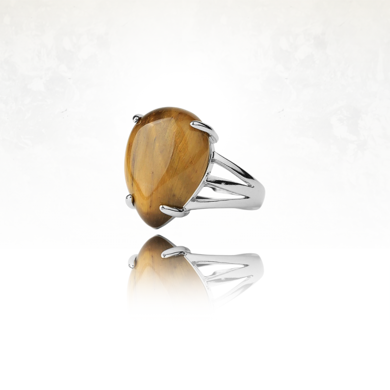 Design contemporain pour cette bague Ă pierre centrale d'oeil de tigre