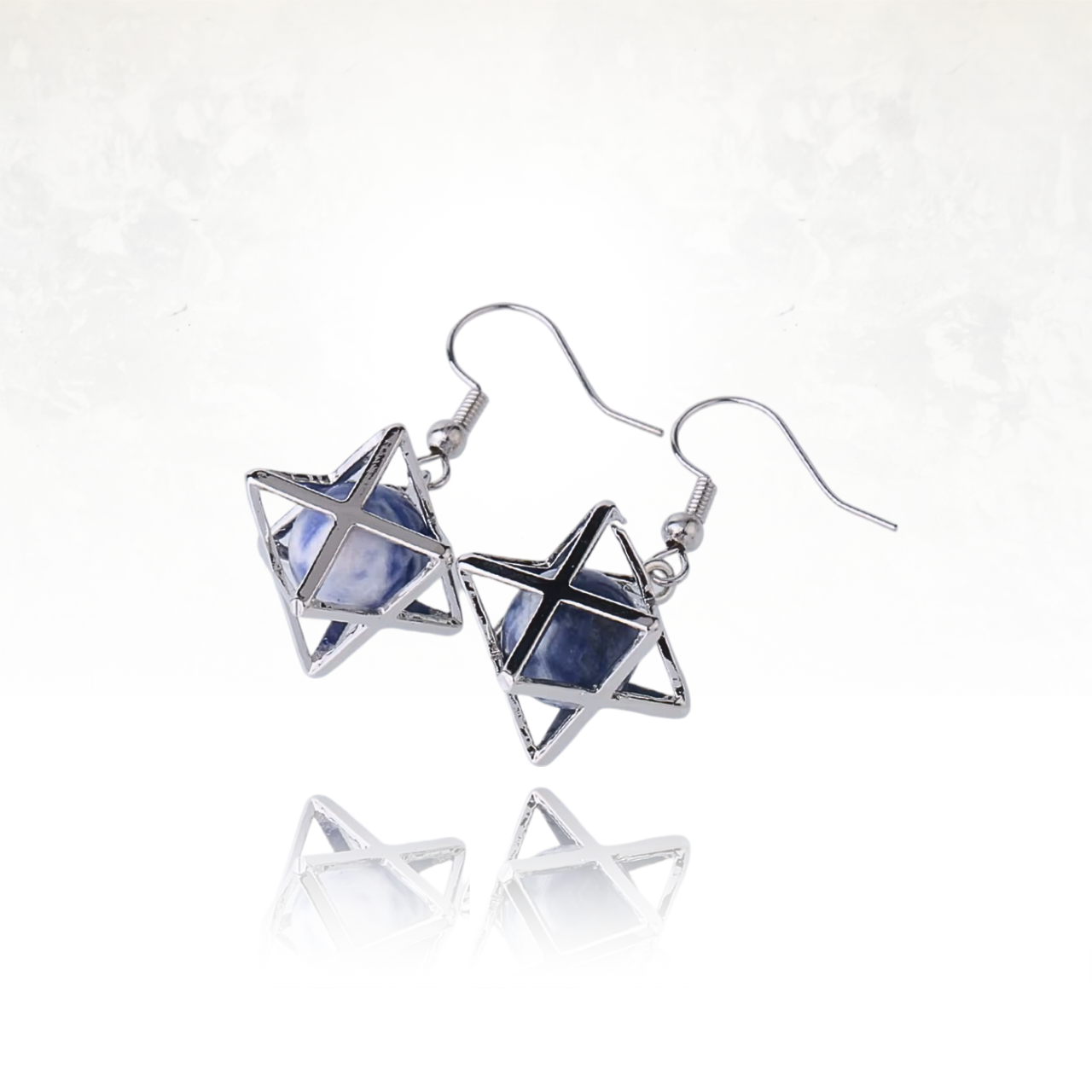 Bijoux en géométrie sacrée avec symbole Merkaba et sodalite.
