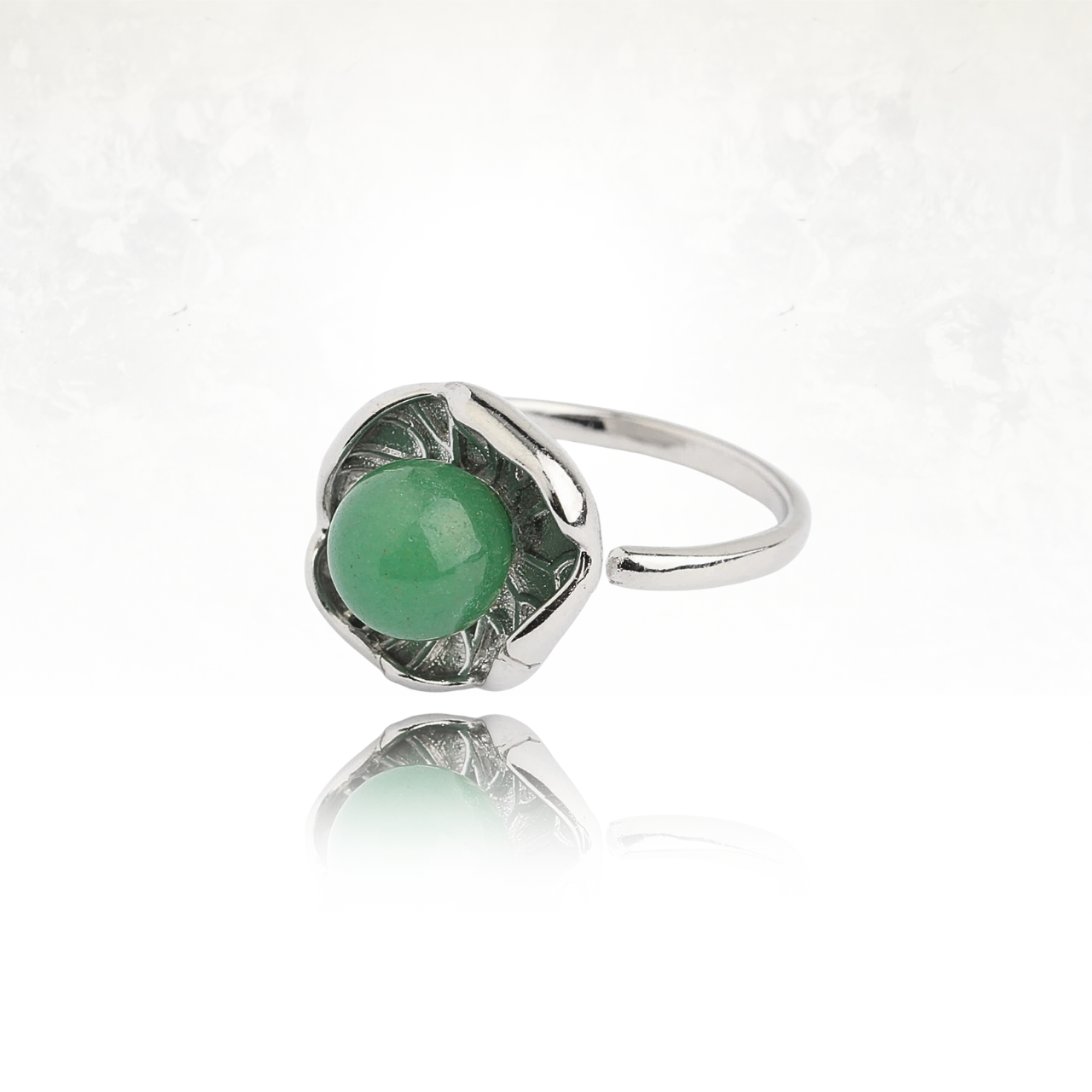 Bague en forme de fleur de lotus avec pierre AVENTURINE naturelle.