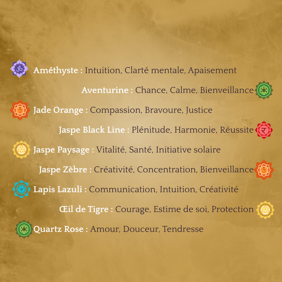 Listes des bienfaits liés aux energies des pierres