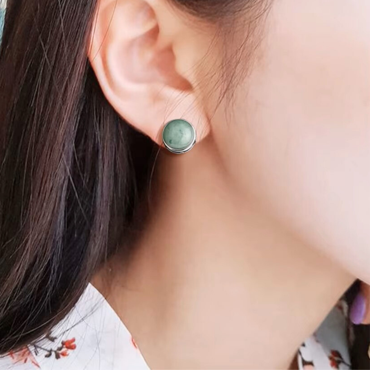 Boucle d'oreille ronde en aventurine
