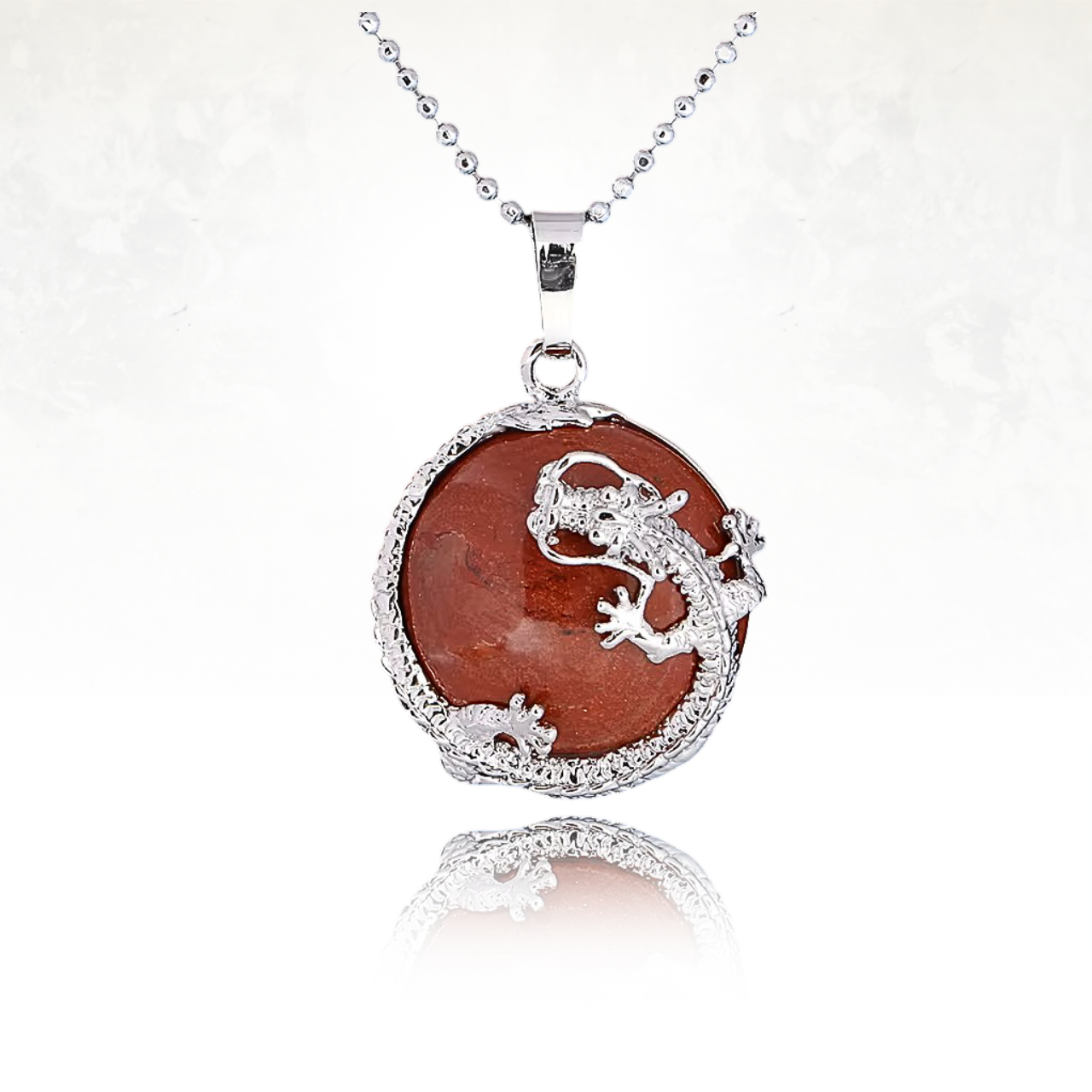 Collier SHIMU avec pendentif en jaspe rouge et dragon en cuivre argenté