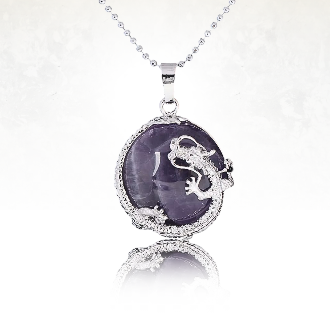 Collier en amethyste avec dragon sculpté, bijou ésotérique puissant