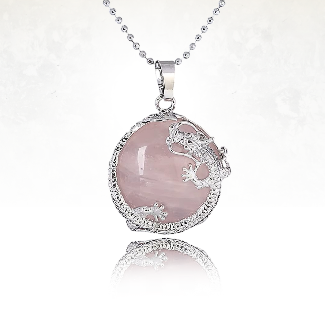 Collier énergétique avec quartz rose et dragon symbole de force et sagesse