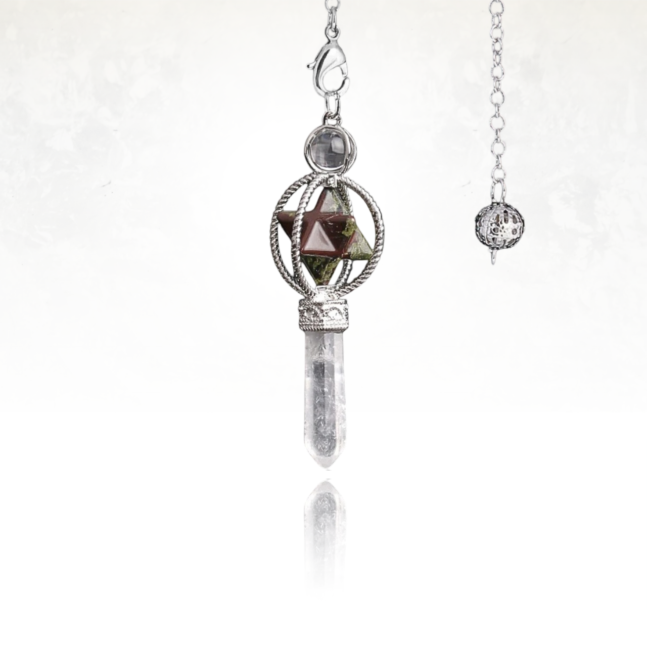 Pendule SINYA en pierre naturelle avec jaspe sang de dragon et cristal de roche.