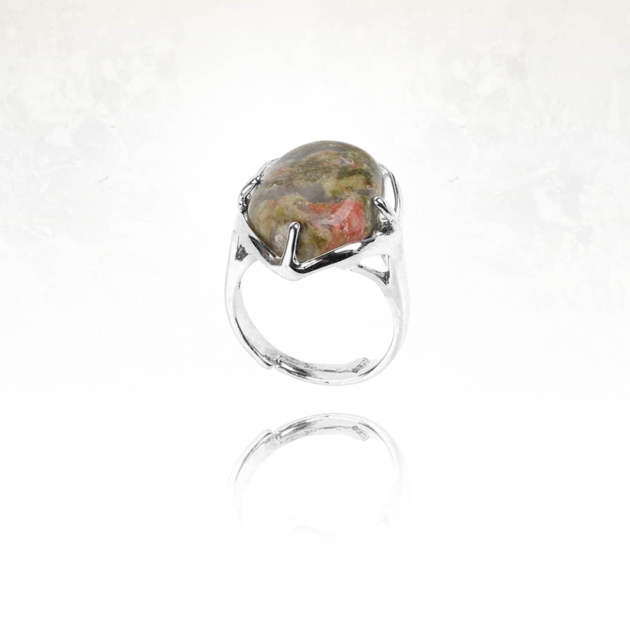 Magnifique bague AMALI en argent et pierre naturelle Unakite.