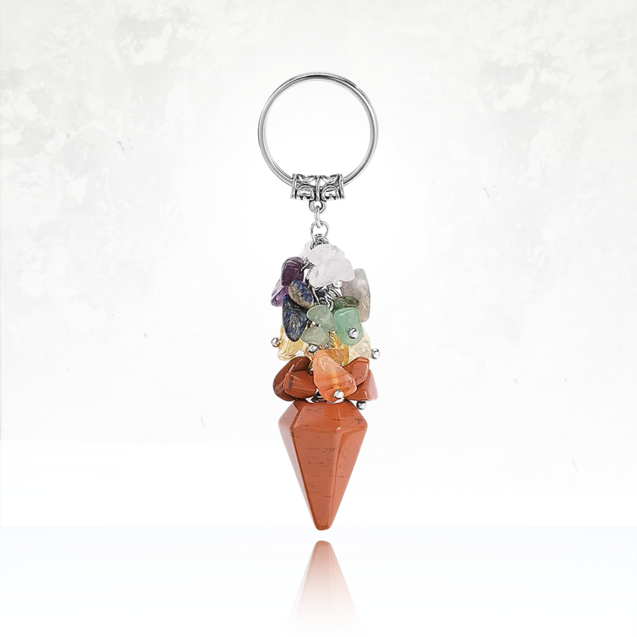 Accessoire chakra AVENTUM, mélange de pierres naturelles et pointe de jaspe rouge