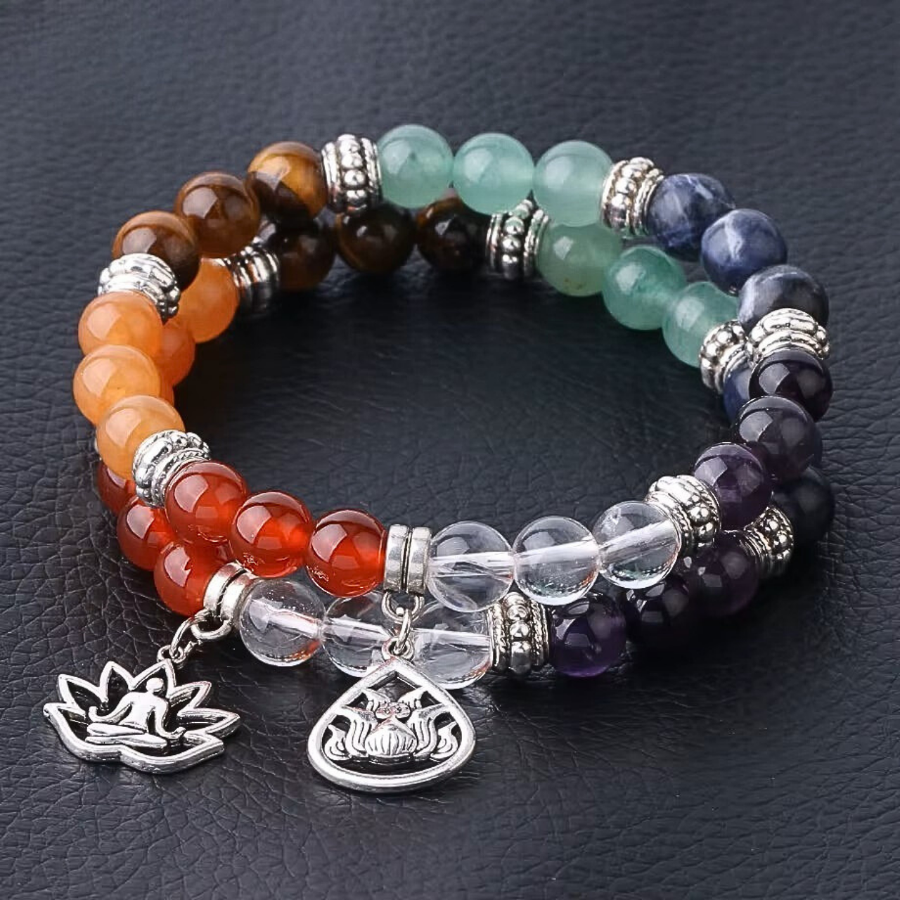 Bracelet DINGMA Fleur de Lotus, Goutte d'Eau et 7 Chakras