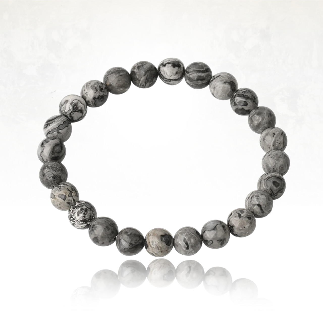 bracelet en Jaspe Map Stone aux nuances de gris, noir et blanc