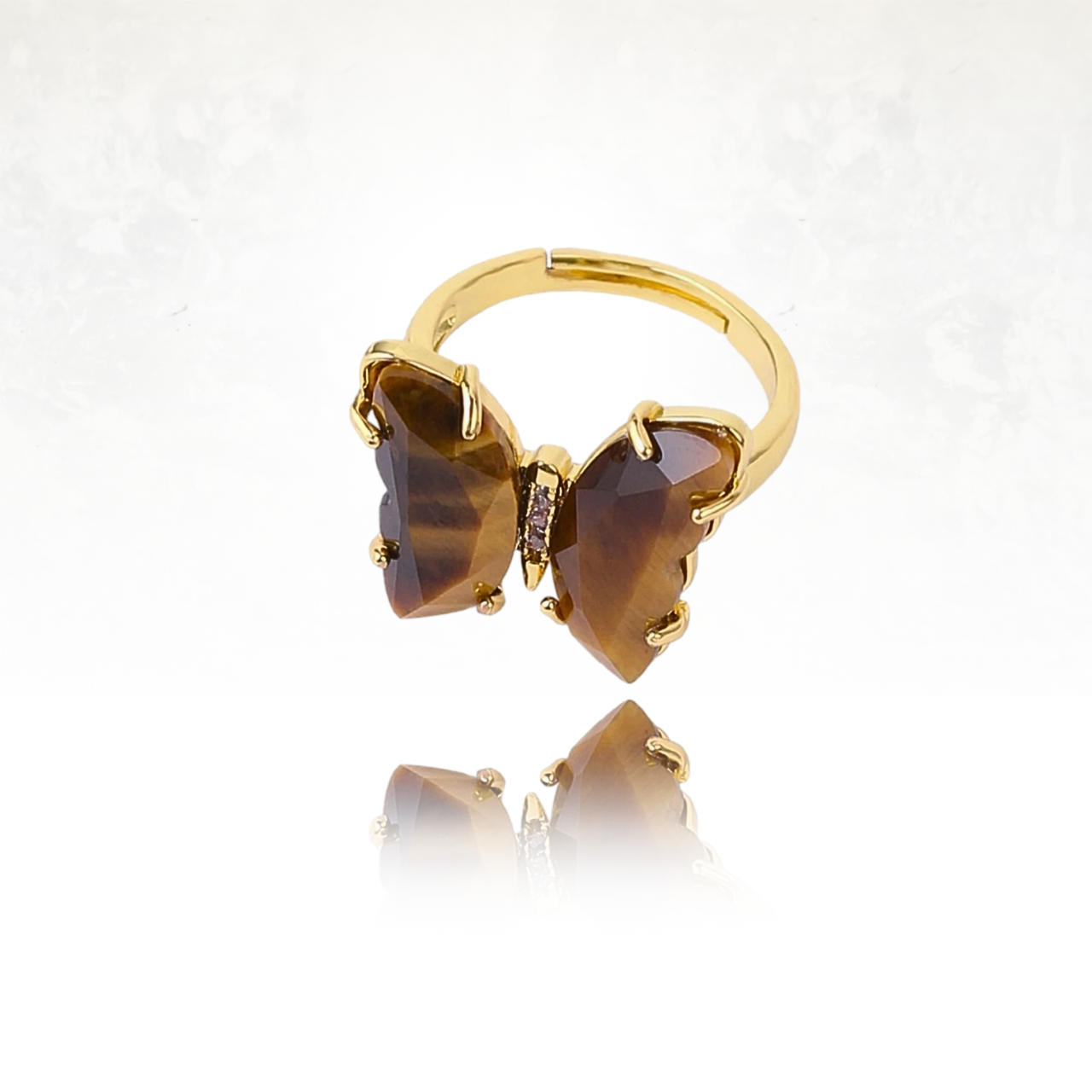 MARIPOSA, bague papillon sertie de oeil de tigre, un bijou inspiré de la nature.