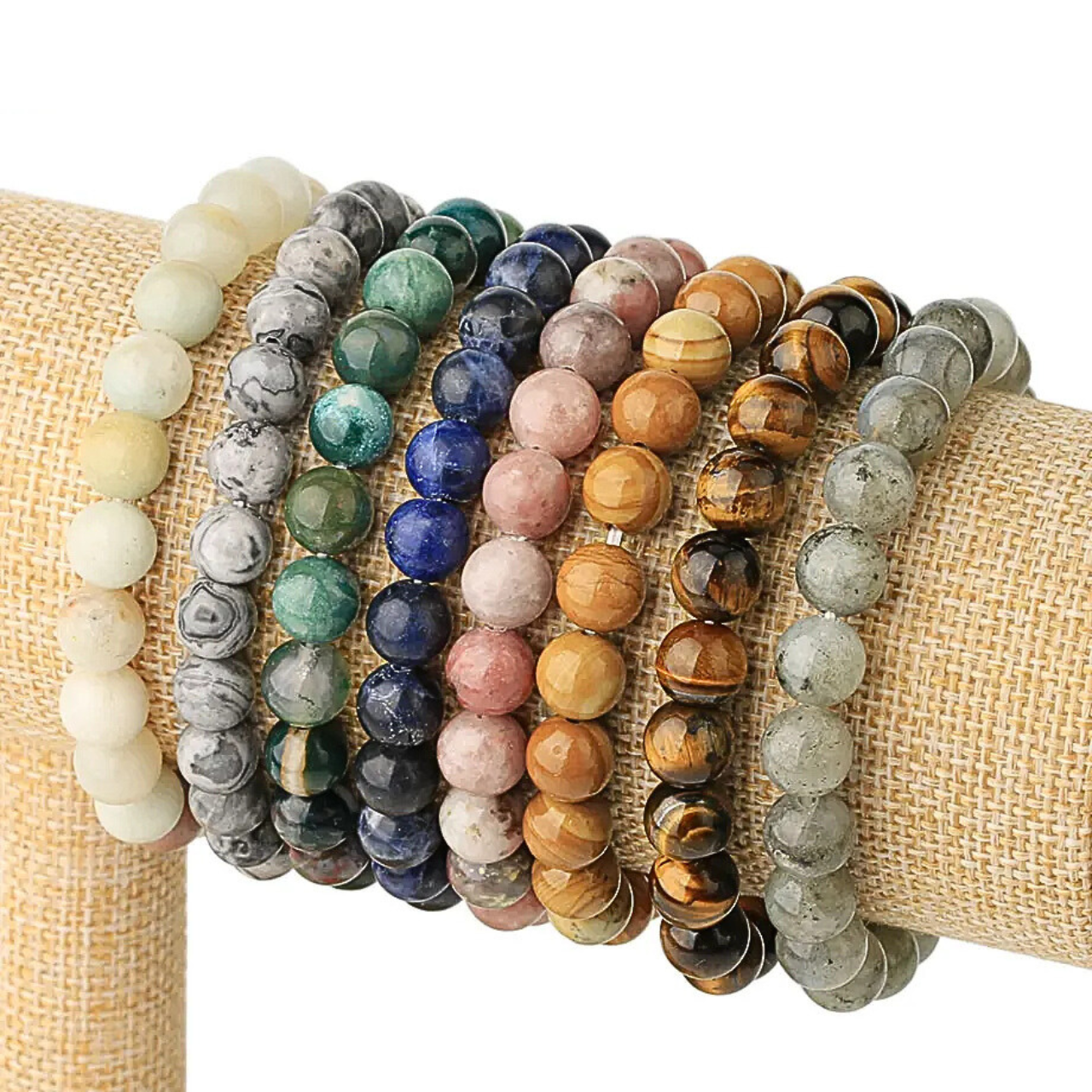Bracelet SALIMA en pierre naturelle avec perles rondes de 8 mm.