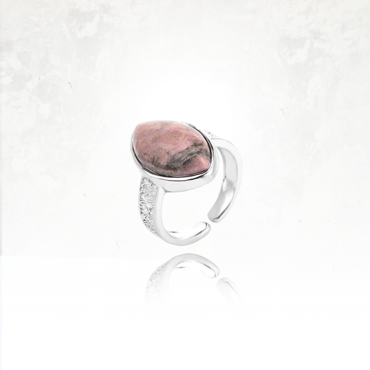 Bague ALOE en pierre naturelle avec anneau argenté ajustable