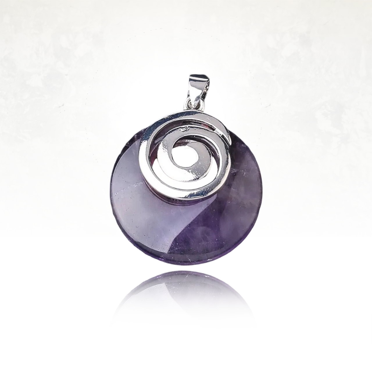 Collier énergétique en amethyste avec symbole de la spirale


