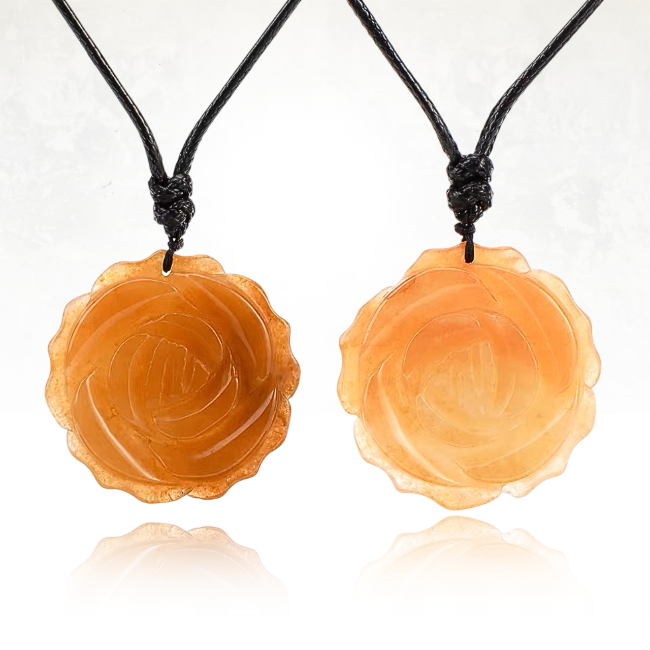 Collier zen avec pendentif en pierre sculpté en forme de rose en jade orange

