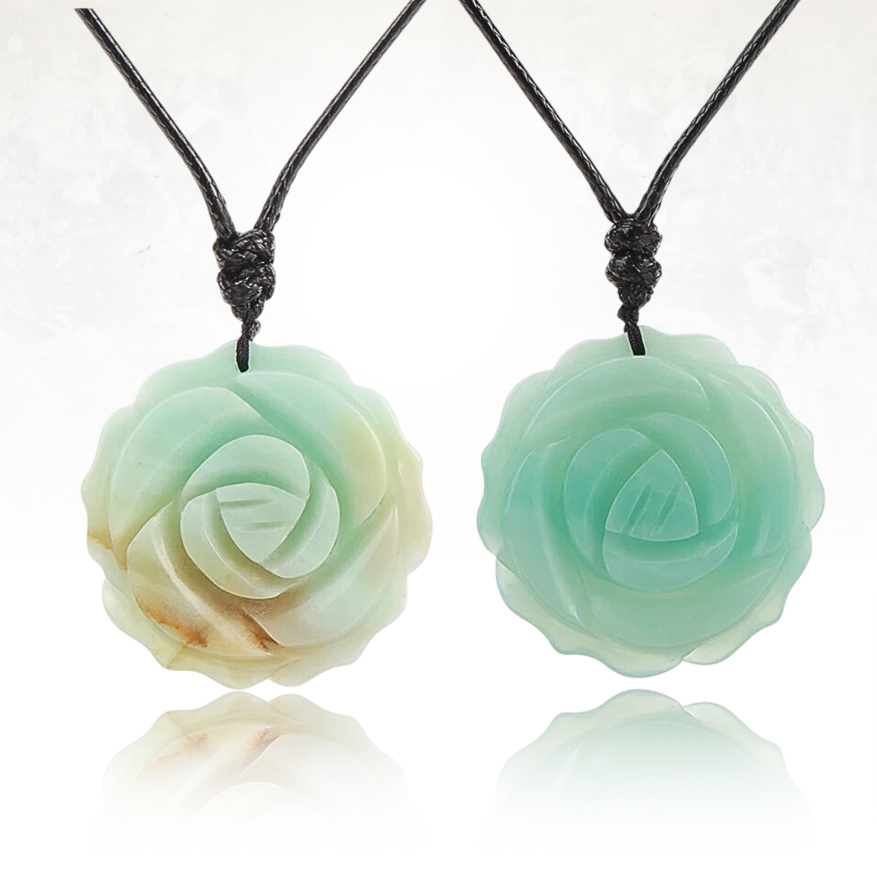 Bijou élégant en forme de rose, taillé dans une pierre naturelle d'amazonite

