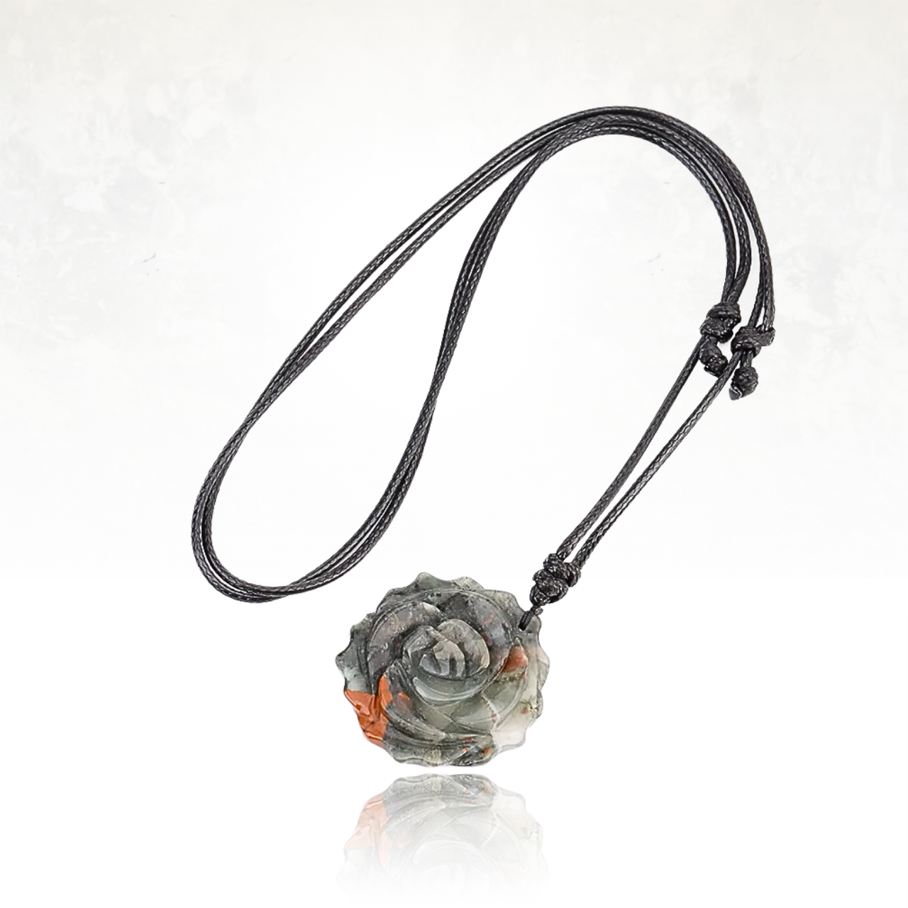 Bijou raffiné avec pendentif rose en pierre naturelle polie de jaspe sang de dragon

