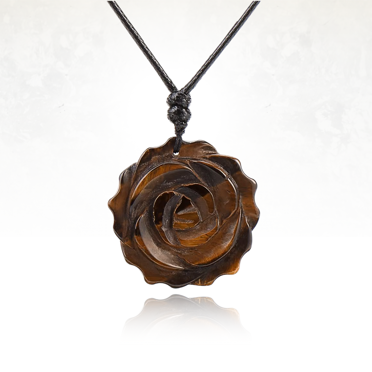 Accessoire de mode unique : collier en pierre taillée en forme de rose en pierre d'oeil de fer

