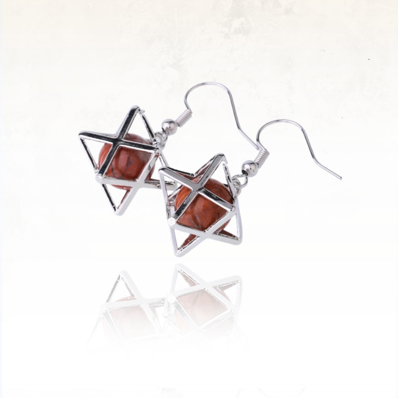 Boucles d’oreilles sacrées Merkaba en géométrie sacrée et jaspe rouge