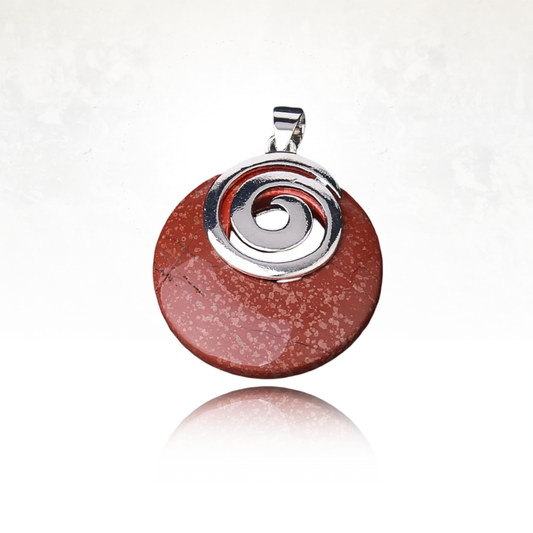 Collier en jaspe rouge avec pendentif en spirale argentée

