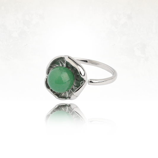 Bague en forme de fleur de lotus avec pierre AVENTURINE naturelle.

