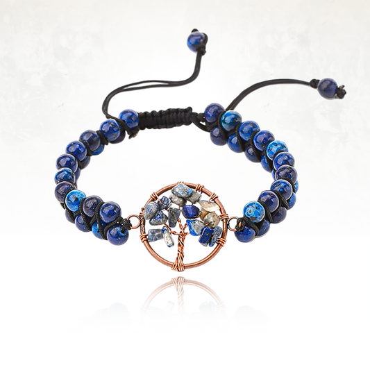 Bracelet spirituel MONKA composé de perles naturelles et orné d’un arbre de vie central.