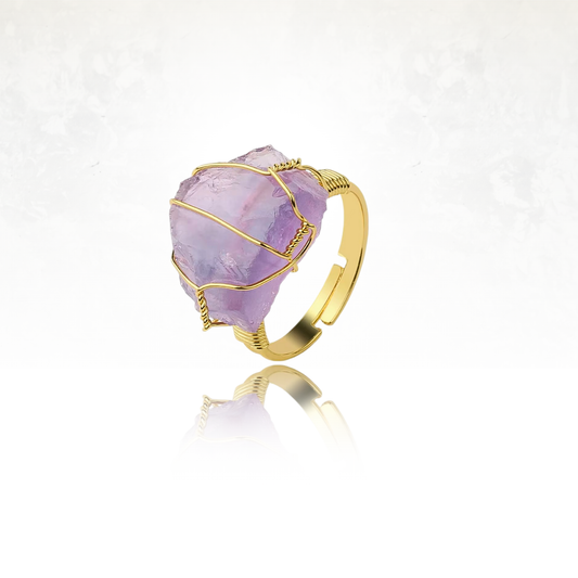 Bague NATURAL en Améthyste brute sertie de fils dorés