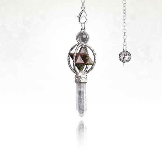 Pendule SINYA en pierre naturelle avec jaspe sang de dragon et cristal de roche.