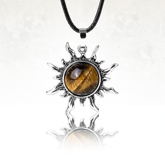 Collier "SUN" avec pendentif soleil, pour un look à la fois élégant et énergisant en oeil de tigre

