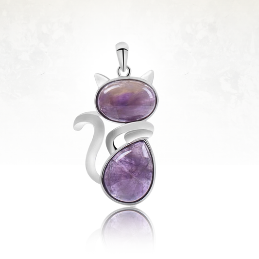 Collier GATO avec pendentif en forme de chat en pierre naturelle VIOLETTE.

