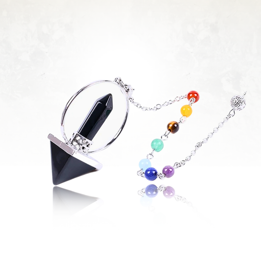 Pendule Haila en obsidiene noir et métal argenté, parfait pour la radiesthésie et la protection énergétique.