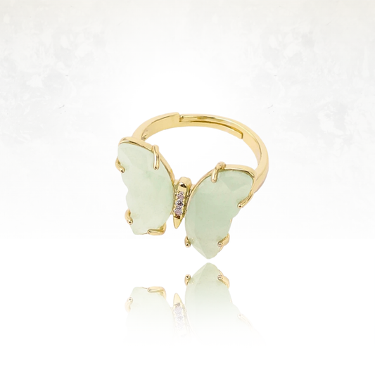 Bague MARIPOSA en pierre naturelle, un papillon de amazonite aux nuances profondes.